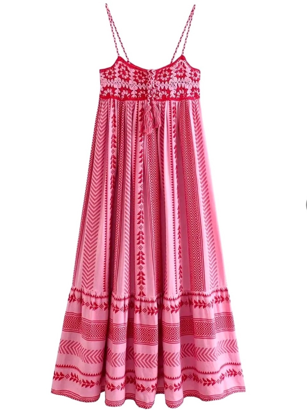 Women Sz L Boho Maxi Dress Crochet Patchwork Sleeveless Long Flowy Swing Dress - Picture 4 of 13